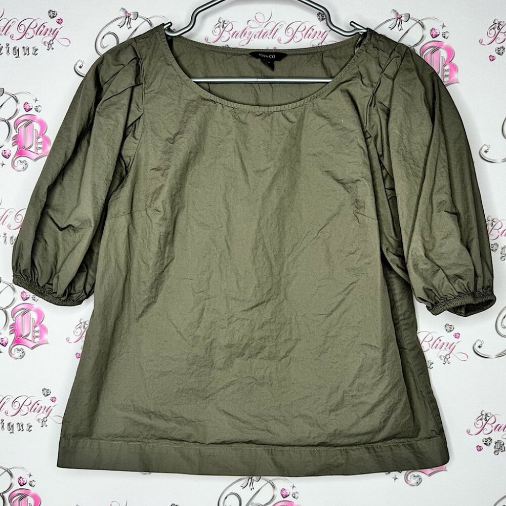 Rw&co shirt bubble sleeve military dark Olive Green Top cute oversized blouse